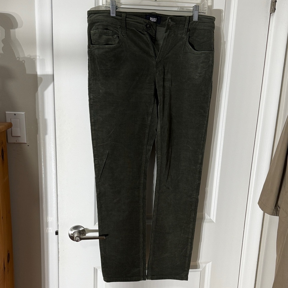 PAIGE Dark Green Straight Leg Jeans